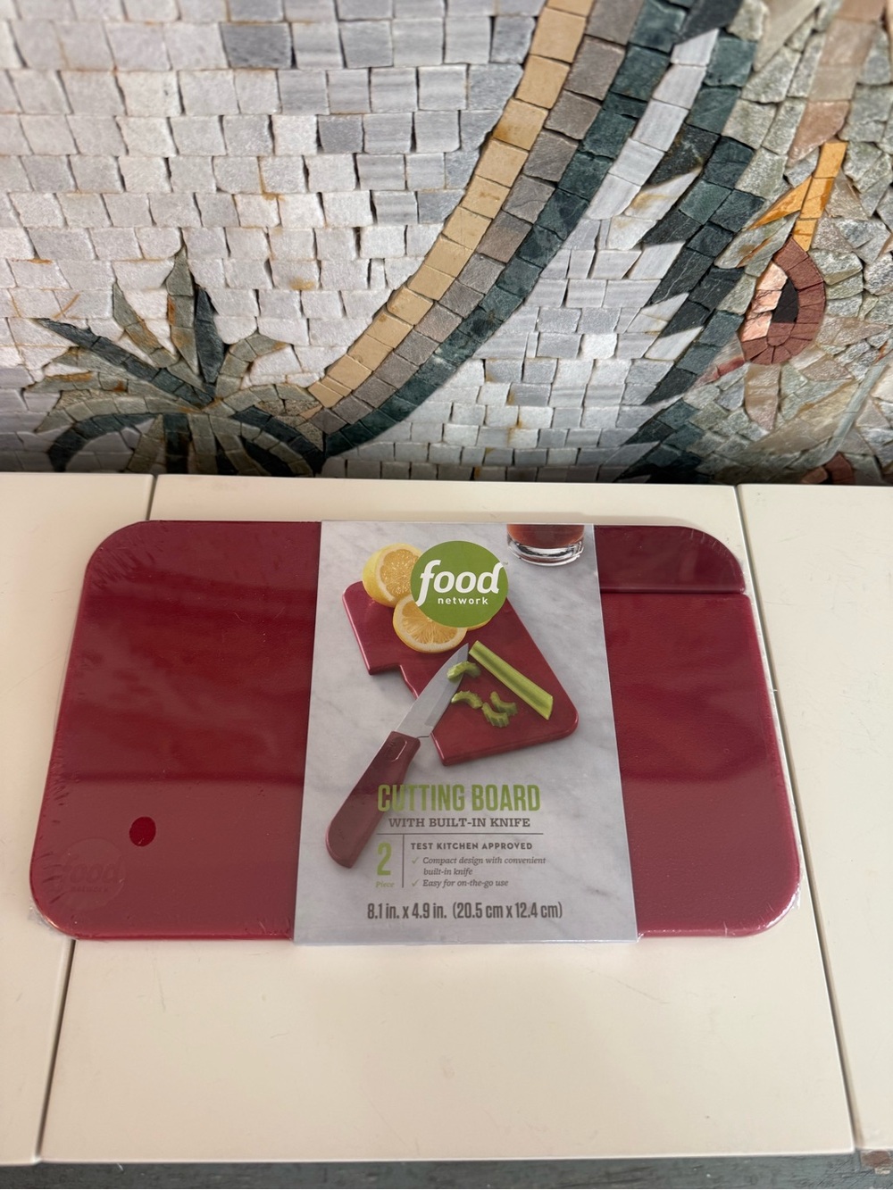 Food Network Burgundy Compact Cutting Board with Built-In Knife